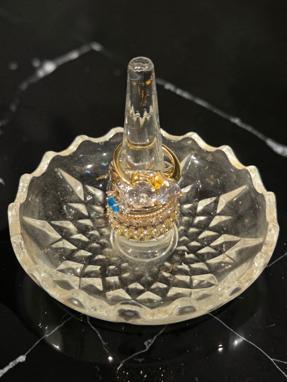Vintage Glass Ring Holder Dish in Clear Crystal
